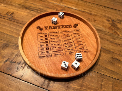 10" Yahtzee Dice Tray, Dice Game, Board Game, Cherry Hardwood Rolling Tray, Portable Game Tray, Scoring Guide, Family Game Night, Dice Tray