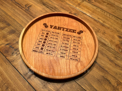 10" Yahtzee Dice Tray, Dice Game, Board Game, Cherry Hardwood Rolling Tray, Portable Game Tray, Scoring Guide, Family Game Night, Dice Tray