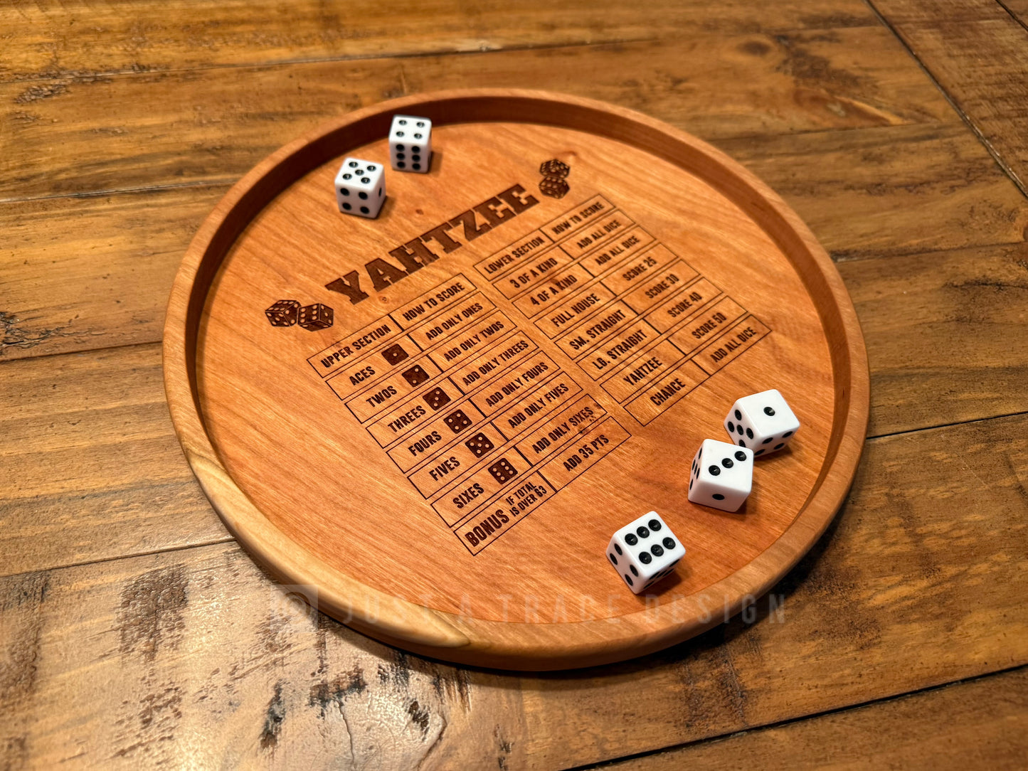 10" Yahtzee Dice Tray, Dice Game, Board Game, Cherry Hardwood Rolling Tray, Portable Game Tray, Scoring Guide, Family Game Night, Dice Tray
