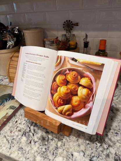Rustic Wooden Cookbook Holder with Adjustable Stand, Kitchen Book & Tablet Stand, Housewarming Gift, Wedding Gift, Space Saving Design