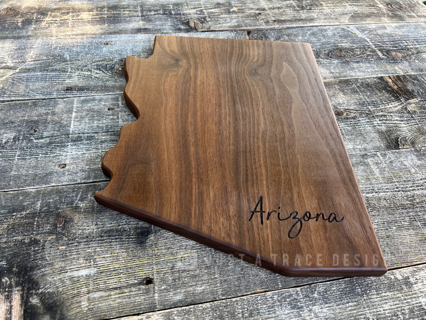 13 1/2 x 10 1/2" x 3/4" Arizona State Shaped Cutting Board, Charcuterie Board, Housewarming Gift, Wedding Gift, Walnut, Cherry or Ash Wood