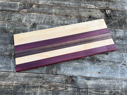 19 x 7 1/2" x 3/4" Walnut, Maple & Purple Heart Butcher Block Bread Board, Charcuterie, Housewarming Gift, Wedding Gift, Anniversary Gift