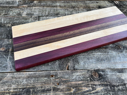 19 x 7 1/2" x 3/4" Walnut, Maple & Purple Heart Butcher Block Bread Board, Charcuterie, Housewarming Gift, Wedding Gift, Anniversary Gift