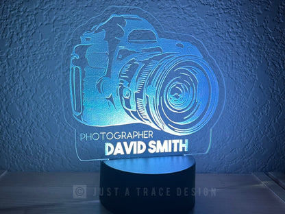 Camera Photographer Nightlight, Photographer Gift, Personalized Photography Night Light, Name Night Light, Acrylic Nightlight, 3D Illusion