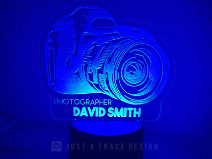 Camera Photographer Nightlight, Photographer Gift, Personalized Photography Night Light, Name Night Light, Acrylic Nightlight, 3D Illusion