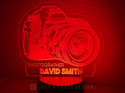 Camera Photographer Nightlight, Photographer Gift, Personalized Photography Night Light, Name Night Light, Acrylic Nightlight, 3D Illusion