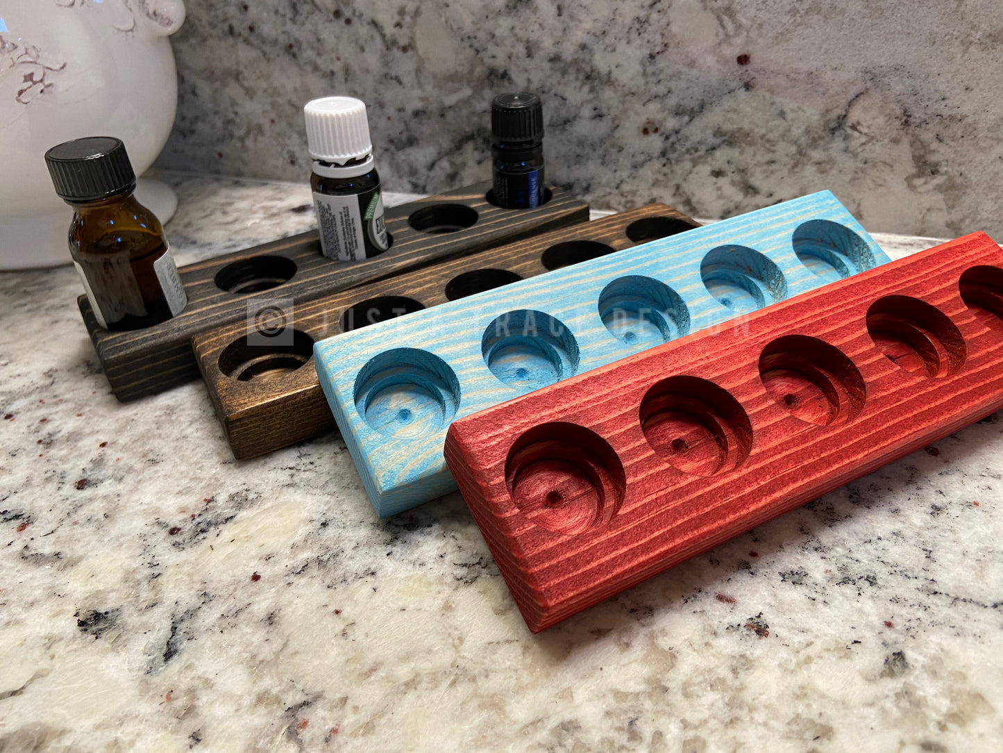Essential Oil Holder - Colors - Oil Organizer - Table Top - 5 Bottle Holder - Tray - Storage Display - 5ml - 10ml - 15ml