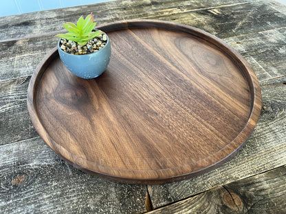 14" Round Walnut Tray, Grazing Board, Charcuterie Board, Coffee Table, Ottoman Tray, Wood Platter, Serving Tray, Wood Dish, Handmade Gift