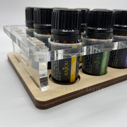 Essential Oils Holder,  Acrylic & Wood Holder, Oil Organizer, Table Top, 12 Bottle Holder, Storage Display For Essential Oils, 5ml Bottle