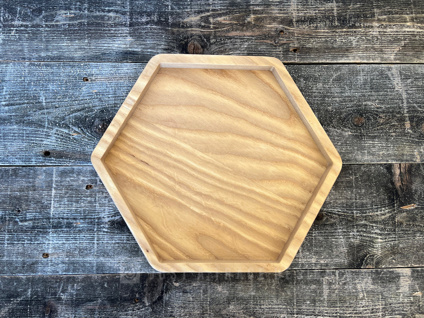 12" Hexagon Ash Hardwood Tray, Charcuterie Board, Coffee Table, Ottoman Tray, Wood Platter, Serving Tray, Wedding Gift