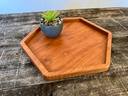 12" Hexagon Cherry Tray, Charcuterie Board, Coffee Table, Ottoman Tray, Wood Platter, Serving Tray, Wedding Gift