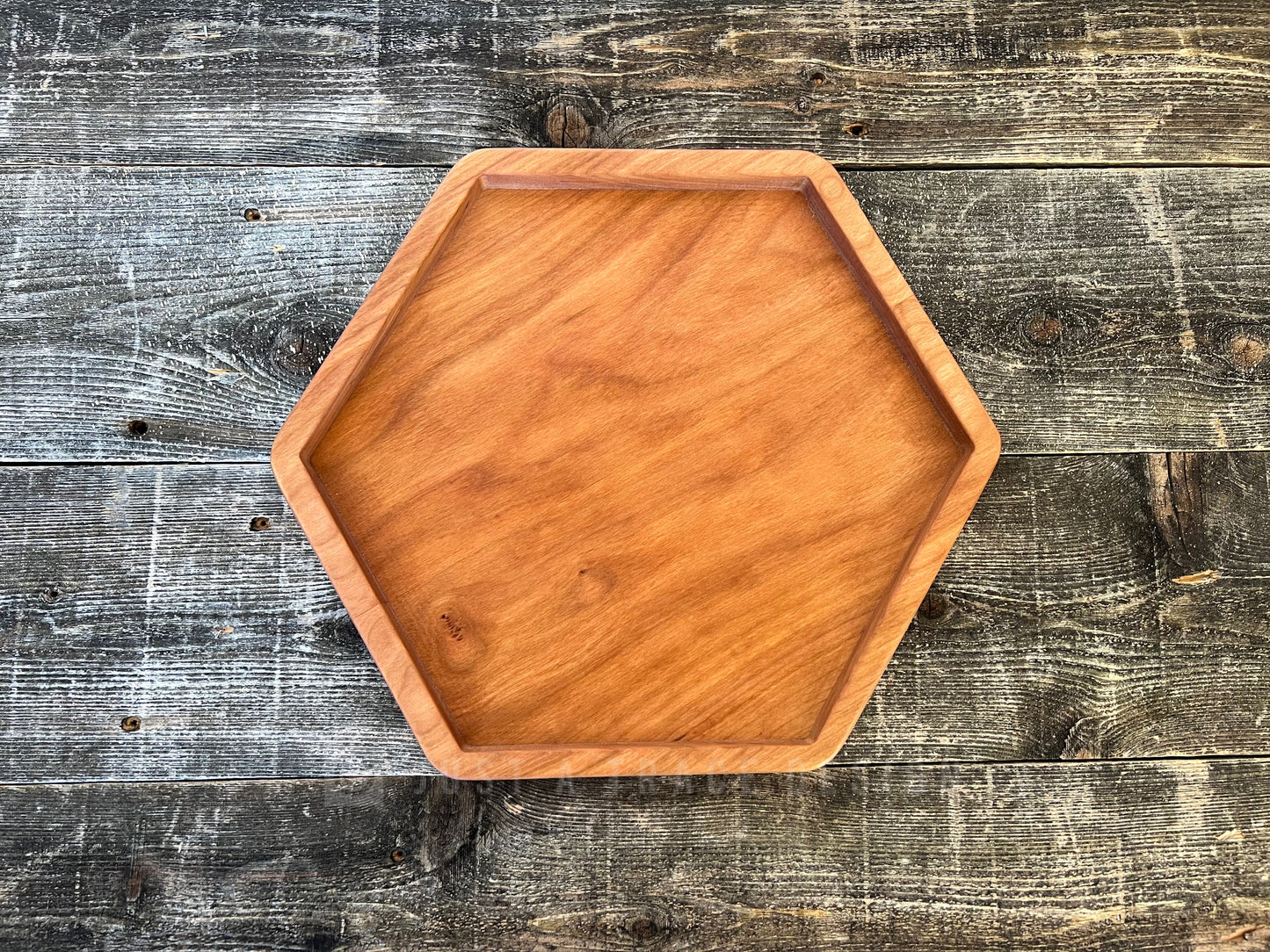 12" Hexagon Cherry Tray, Charcuterie Board, Coffee Table, Ottoman Tray, Wood Platter, Serving Tray, Wedding Gift