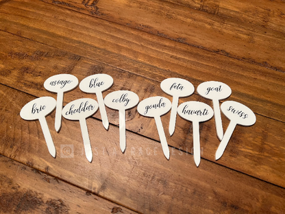 Set of 10 Cheese Markers, Grazing Board, Cheese Board, Serving Board, Charcuterie Board, Cheese Picks, Housewarming Gift, Hostess Gift, Food