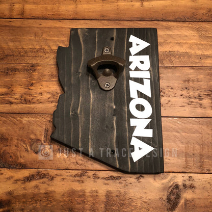 Magnetic Arizona State Shaped Bottle Opener - Wood Sign - Wall Decor - Groomsmen - Man Cave - Wall Mounted Bottle Opener