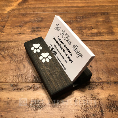 Paw Prints Wood Business Card Holder - Business Cards - Desk Accessory - Business Gift - Dog Paw Print - Pet