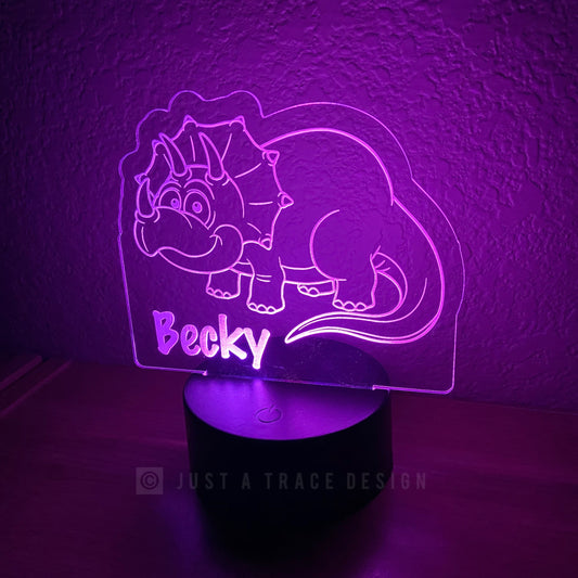 Triceratops Dinosaur Personalized Night Light , Kids Night Light, Name Night Light , Acrylic Light, Laser Cut and Engraved