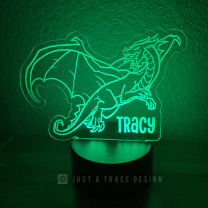 Dragon Personalized Night Light, Kids Night Light, Name Night Light, Acrylic Nightlight, Flying Mythical Creature, Laser Cut and Engraved