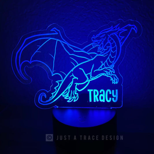 Dragon Personalized Night Light, Kids Night Light, Name Night Light, Acrylic Nightlight, Flying Mythical Creature, Laser Cut and Engraved