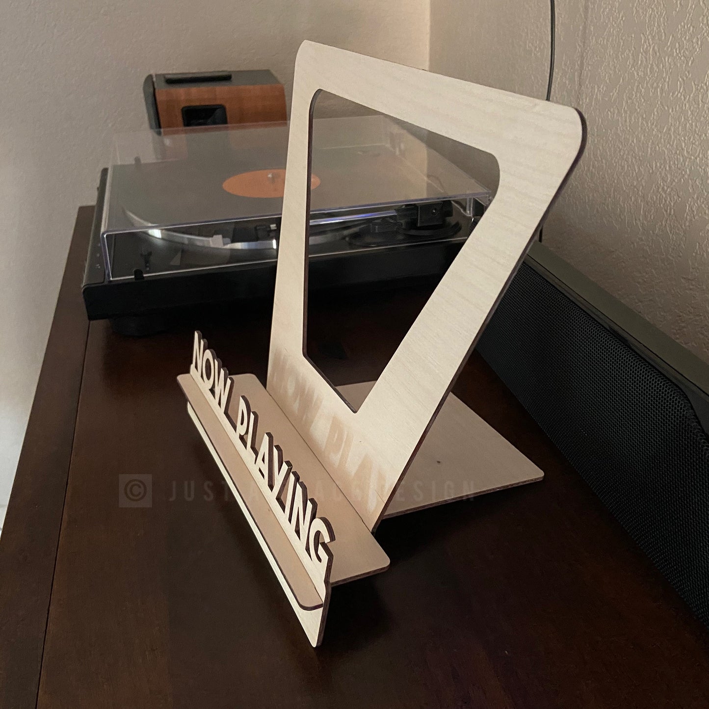 Now Spinning Display Stand for Vinyl Record - Retro Tabletop Album Sleeve  Holder