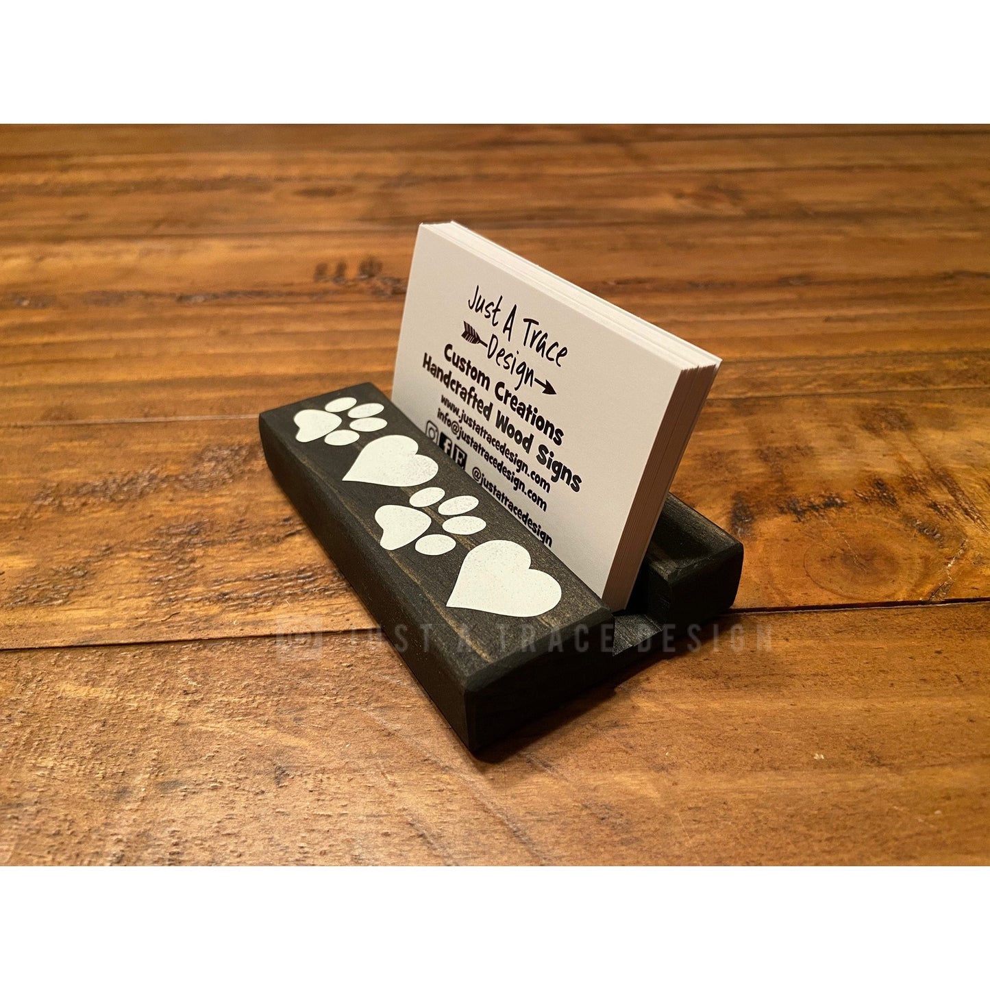 Paw & Heart Paw Prints Wood Business Card Holder - Business Cards - Desk Accessory - Business Gift - Dog Paw Print - Pet