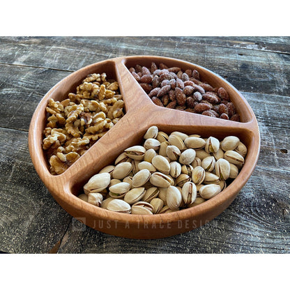 Wooden Snack Tray, 3 Section Tray, Grazing Board, Appetizer Tray, Wood Platter, Serving Tray, Nut Dish, Candy Dish, Nut Tray