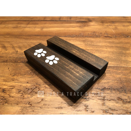 Paw Prints Wood Business Card Holder - Business Cards - Desk Accessory - Business Gift - Dog Paw Print - Pet