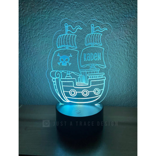 Personalized Pirate Ship Night Light, Kids Night Light, Name Night Light, Acrylic Night Light, Boat Nightlight, Laser Cut and Engraved