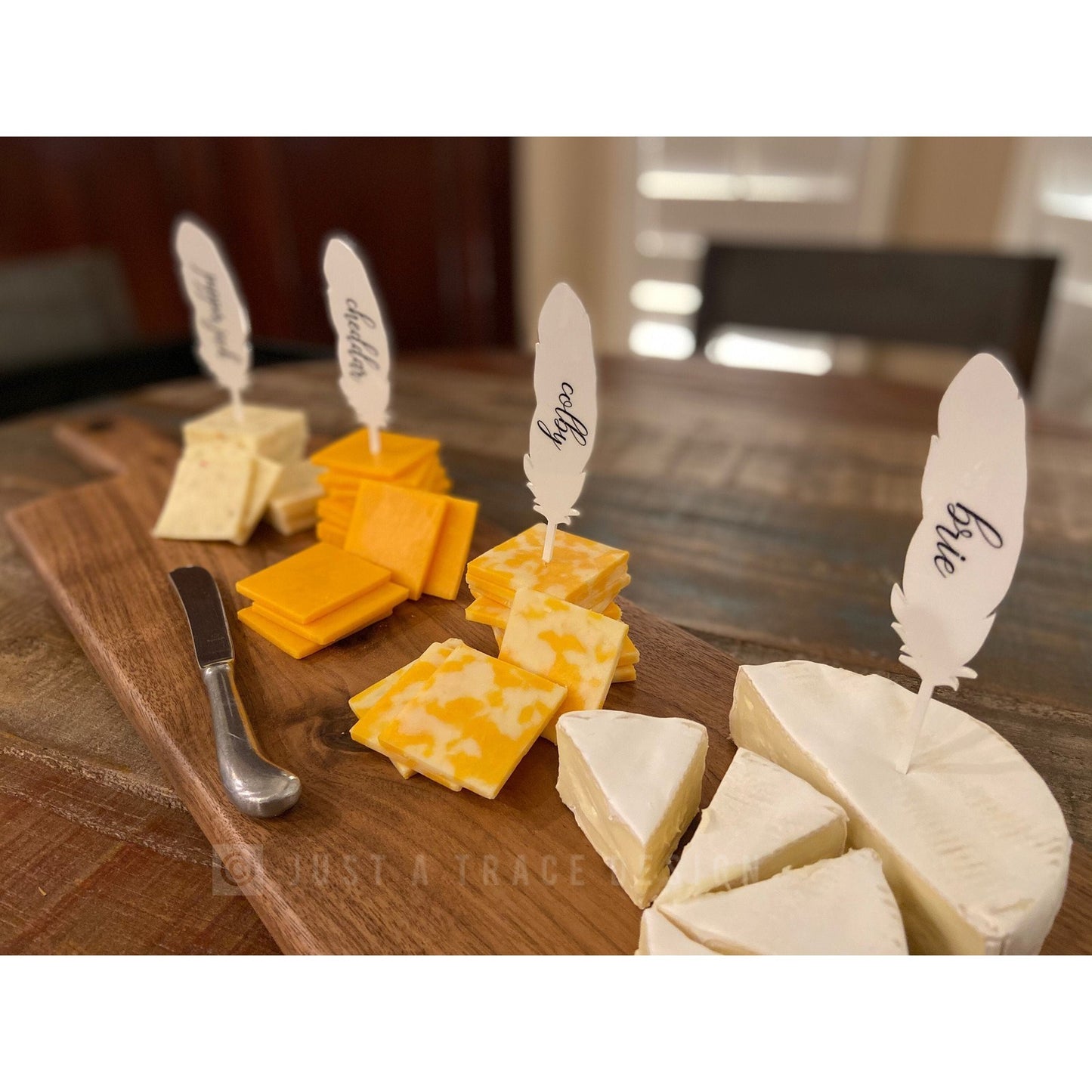 Set of 10 Cheese Markers, Feather or Cactus Pick, Grazing Board, Cheese Board, Serving Board, Charcuterie Board, Cheese Marker, Hostess Gift